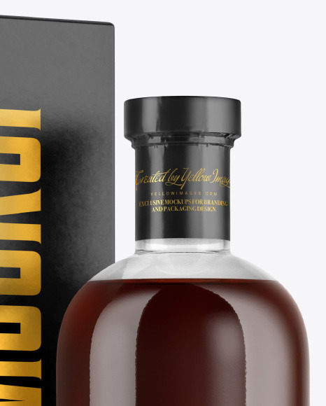 Black Rum Bottle with Box Mockup PSD #2