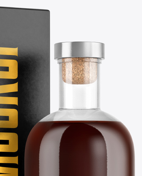 Black Rum Bottle with Box Mockup PSD #1