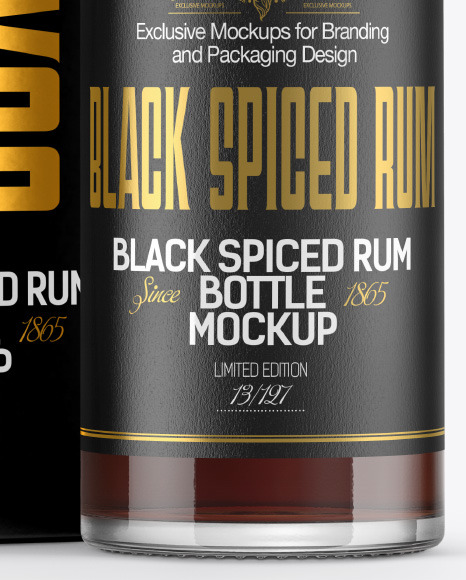 Black Rum Bottle with Box Mockup PSD #6