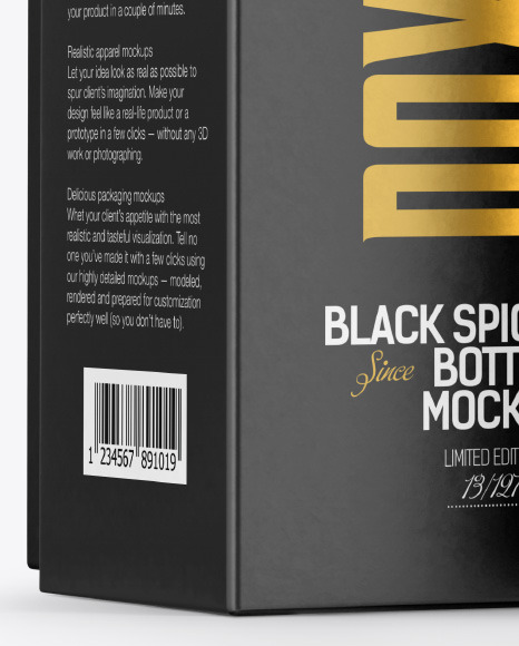 Black Rum Bottle with Box Mockup PSD #7