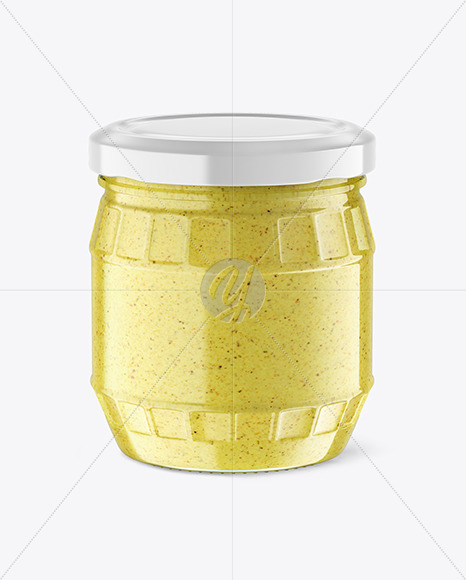 Free Clear Glass Jar w/ Mustard Mockup PSD Mockups