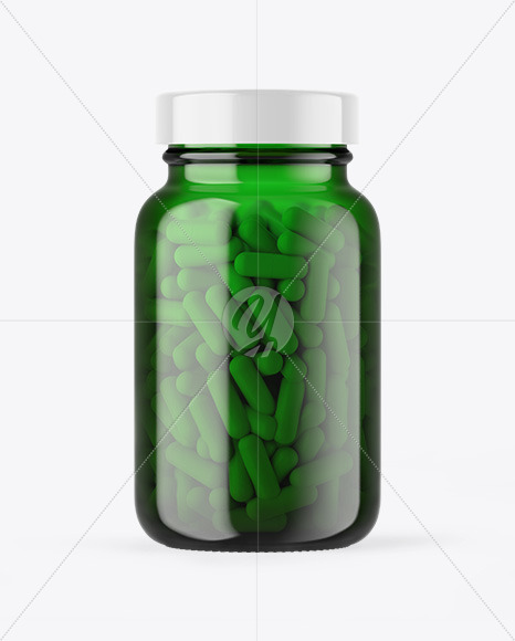 Green Glass Pills Jar Mockup