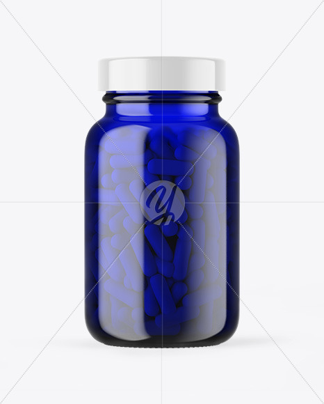 Free Blue Glass Pills Jar Mockup PSD Mockups