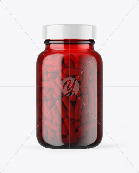 Free Red Glass Pills Jar Mockup PSD Mockups