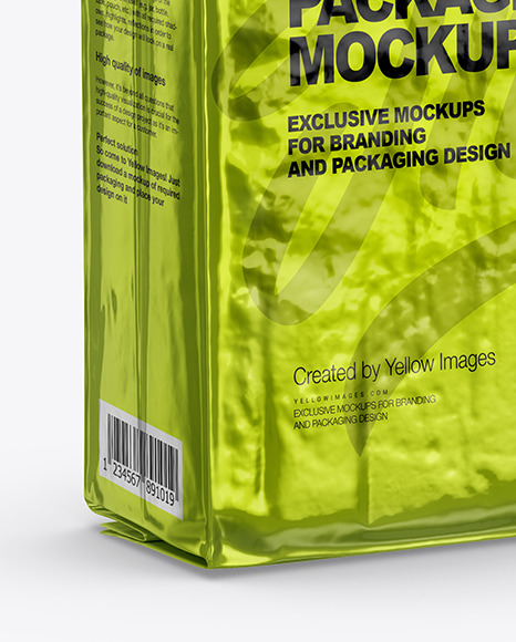 Glossy Metallic Coffee Bag Package Mockup PSD #1