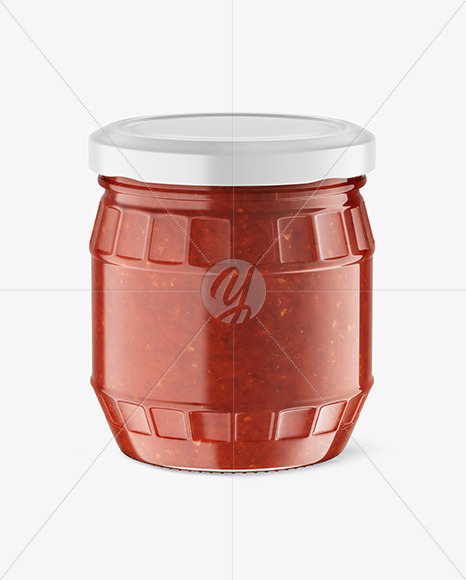 Free Clear Glass Jar w/ Tomato Sauce Mockup PSD Mockups