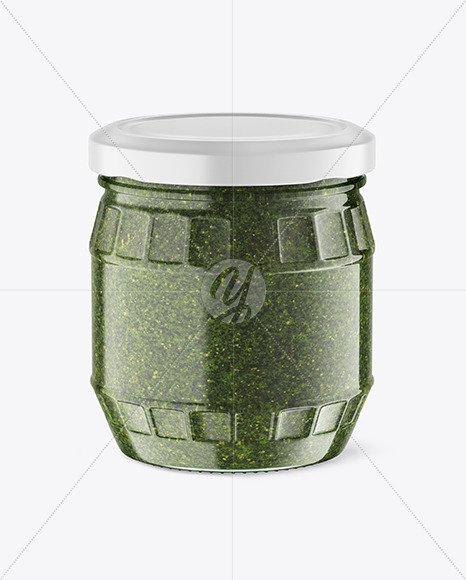 Free Clear Glass Jar w/ Pesto Mockup PSD Mockups