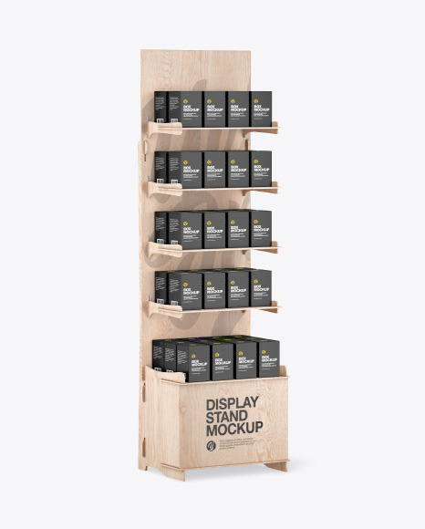 Wooden Display Stand w/ Boxes Mockup
