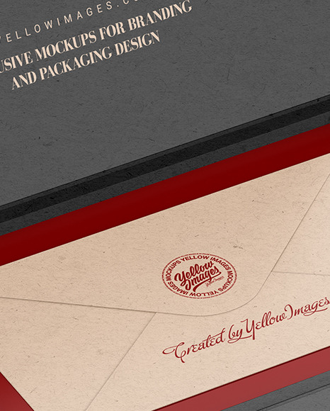 Envelope in a Kraft Paper Box Mockup PSD #2