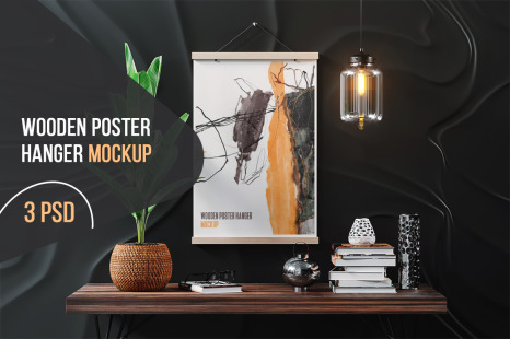 Wooden Poster Hanger Mockup