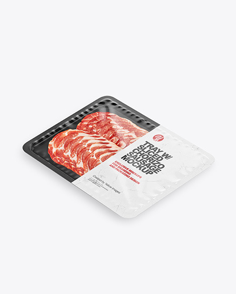 Plastic Tray With Glossy Film &amp; Capocollo Mockup Half View