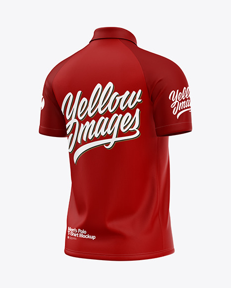 Raglan Zip Polo Shirt Mockup - Back Half Side View
