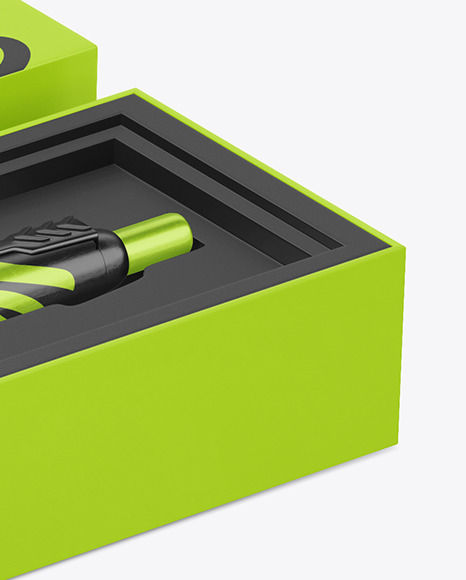 Metallic Pen in Box Mockup PSD #2