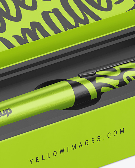 Metallic Pen in Box Mockup PSD #1
