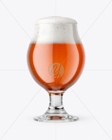 Tulip Glass With Amber Ale Beer Mockup PSD #1