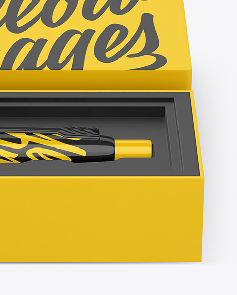 Glossy Pen in Box Mockup PSD #6