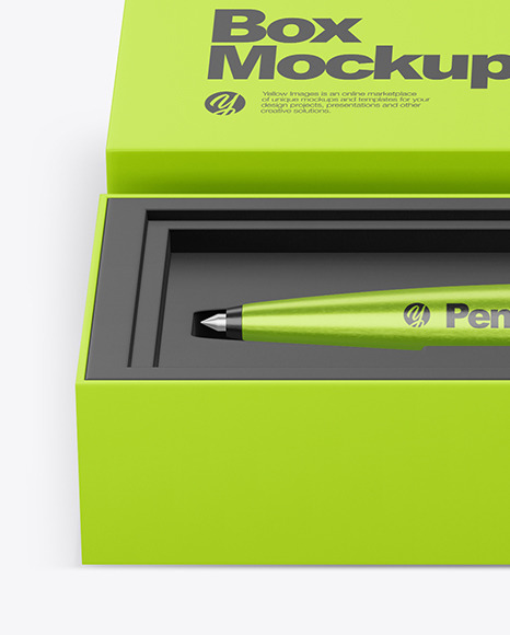 Metallic Pen in Box Mockup PSD #2