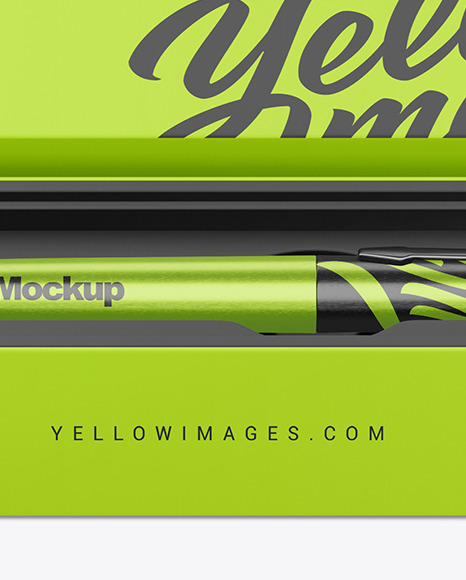 Metallic Pen in Box Mockup PSD #1