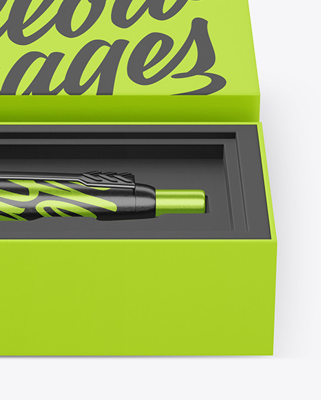 Metallic Pen in Box Mockup PSD #6