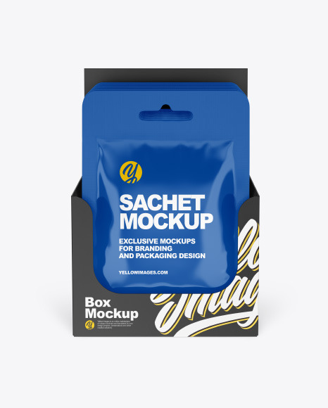 Glossy Sachets w  Paper Box Mockup PSD #2