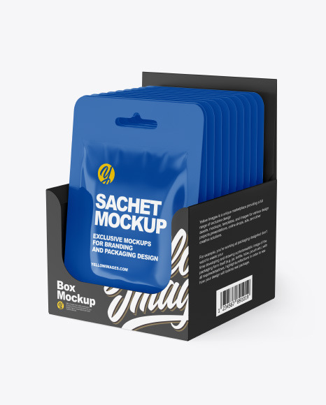 Glossy Sachets w  Paper Box Mockup PSD #2