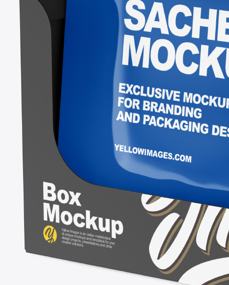 Glossy Sachets w  Paper Box Mockup PSD #4