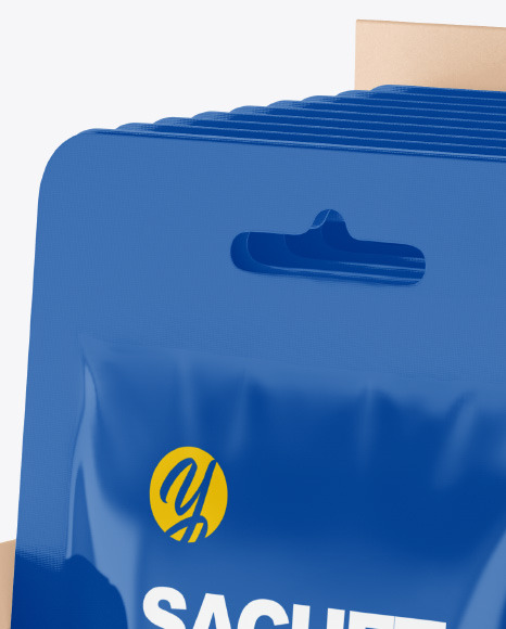 Glossy Sachets w  Kraft Box Mockup PSD #2