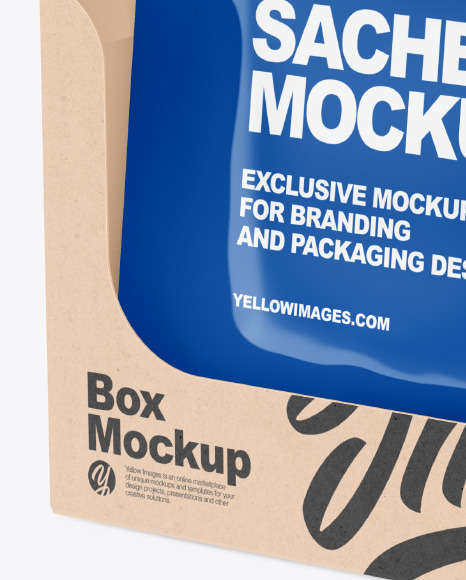 Glossy Sachets w  Kraft Box Mockup PSD #1