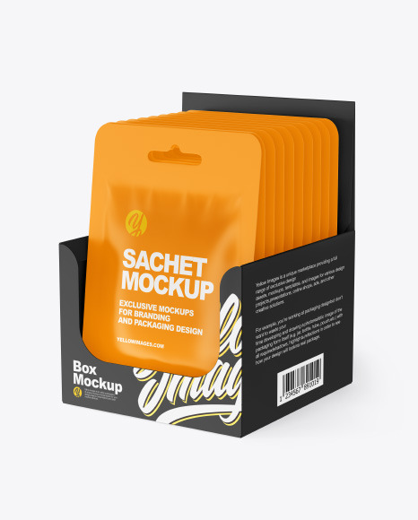 Matte Sachets w  Paper Box Mockup PSD #2