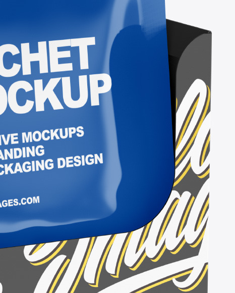 Glossy Sachets w  Paper Box Mockup PSD #5