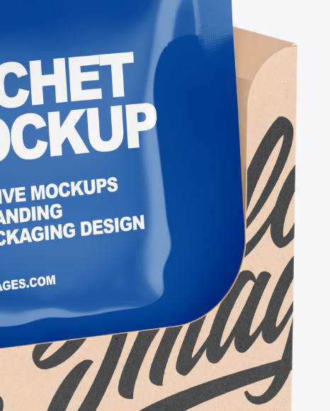 Glossy Sachets w  Kraft Box Mockup PSD #6