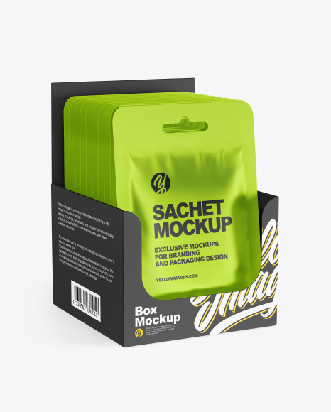 Metallic Sachets w  Paper Box Mockup PSD #2