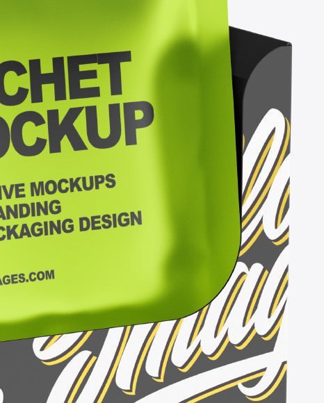 Metallic Sachets w  Paper Box Mockup PSD #5