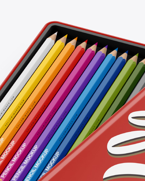 Opened Glossy Box w  Pencils Mockup PSD #2