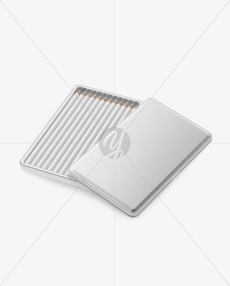 Opened Metallic Box w  Pencils Mockup PSD #3