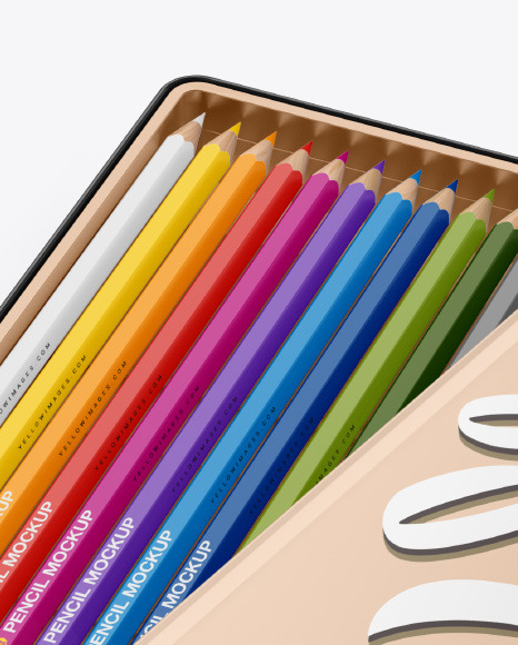 Opened Metallic Box w  Pencils Mockup PSD #2