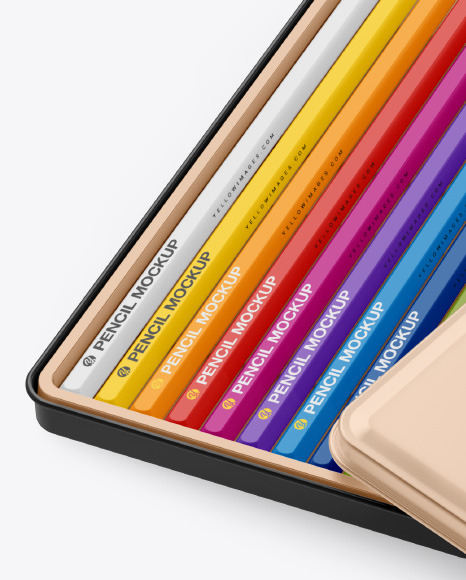 Opened Metallic Box w  Pencils Mockup PSD #1