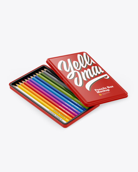 Opened Glossy Box w/ Pencils Mockup