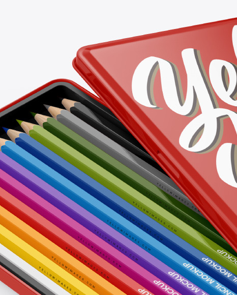 Opened Glossy Box w  Pencils Mockup PSD #2