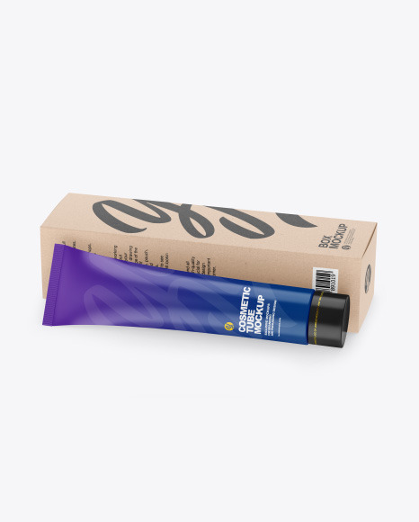 Matte Cosmetic Tube w/ Kraft Box Mockup