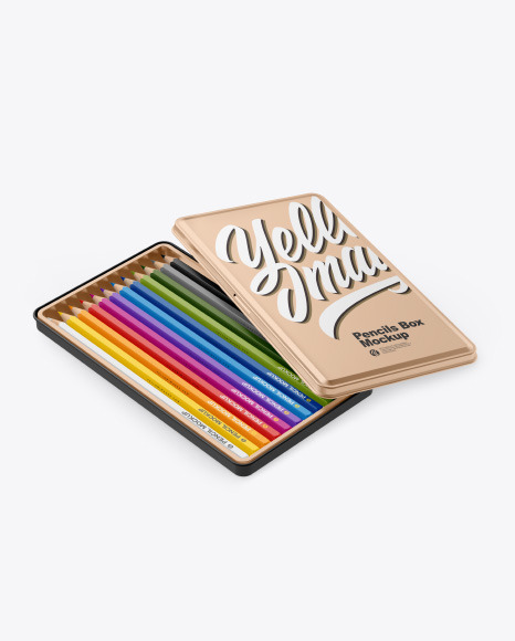 Opened Metallic Box w  Pencils Mockup PSD #2