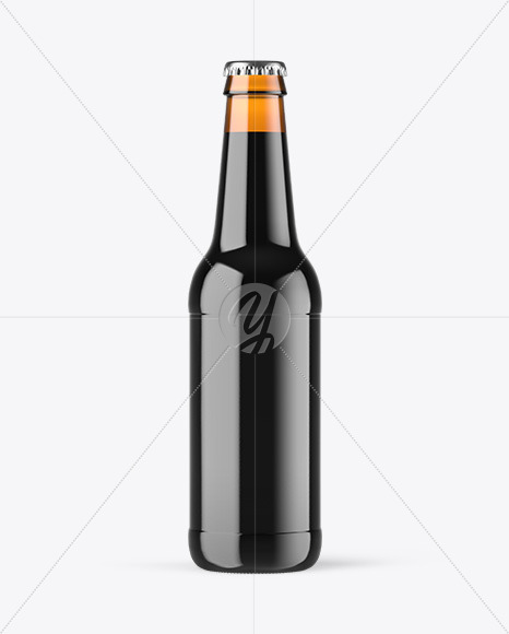 Amber Glass Dark Beer Bottle Mockup PSD #1