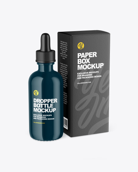Glossy Dropper Bottle w/ Paper Box Mockup