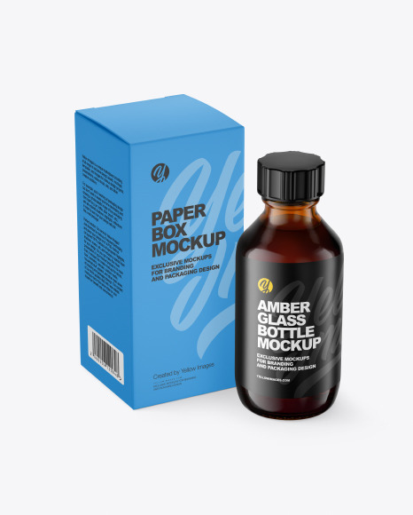 Amber Glass Bottle With Box Mockup PSD #2