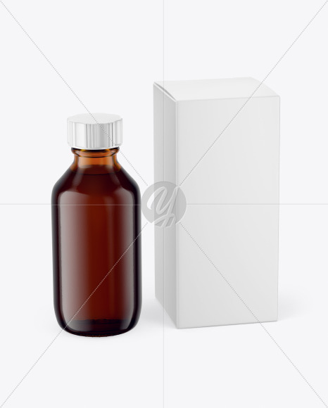 Amber Glass Bottle With Box Mockup PSD #1