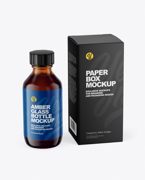 Amber Glass Bottle With Box Mockup PSD #2