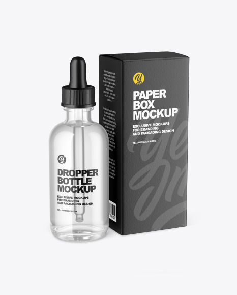 Clear Glass Dropper Bottle w/ Paper Box Mockup