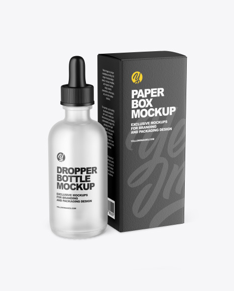 Frosted Glass Dropper Bottle w/ Paper Box Mockup