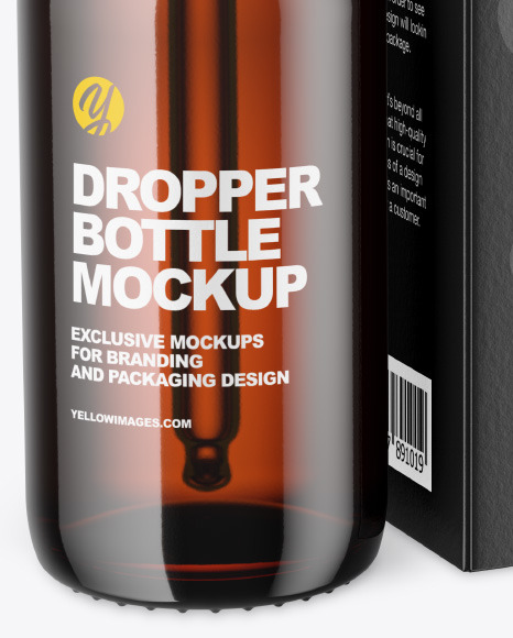 Amber Glass Dropper Bottle w  Paper Box Mockup PSD #1