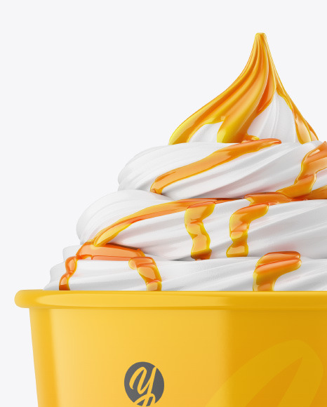 Ice Cream Glossy Cup w  Caramel Topping Mockup PSD #2